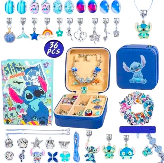 ZESTAW KORALIKÓW DO ROBIENIA BRANSOLETEK BIŻUTERII 40 EL STITCH LILO STICH