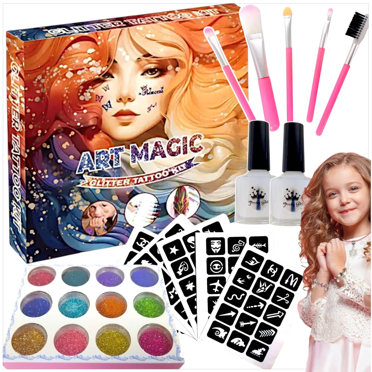 DUŻY ZESTAW DO TATUAŻY SZABLONY TATUAŻE BROKATOWE MAKIJAŻ MALOWANIE TWARZY