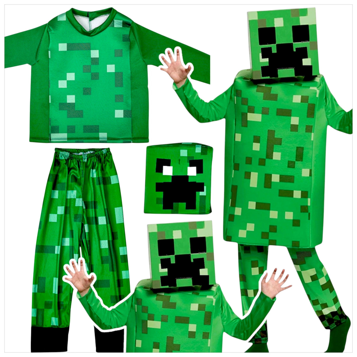 MINECRAFT – STRÓJ DLA DZIECKA CREEPER ROZMIAR S (110-120) KOSTIUM NA BAL DLA CHŁOPCA GADŻETY DLA GRACZY