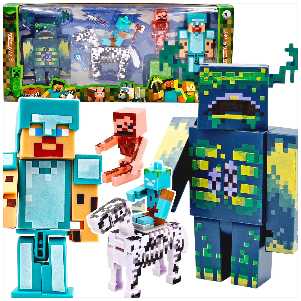 FIGURKI MINECRAFT DUŹY ZESTAW FIGUREK DO ZABAWY FIGURKA STEVE WARDEN 5 SZT