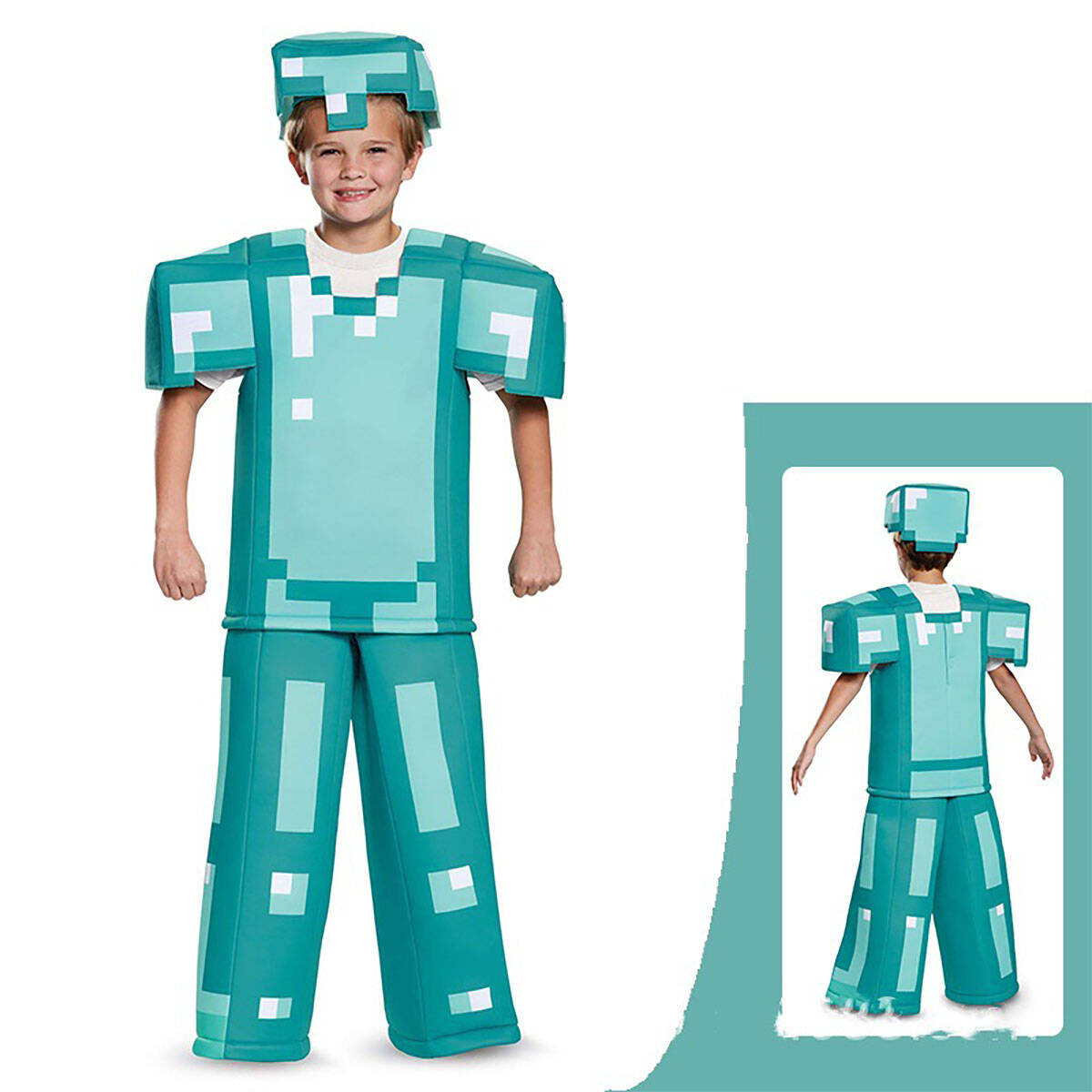 MINECRAFT – STRÓJ DLA DZIECKA DIAMENTOWY STEVE ROZMIAR S (110-120) KOSTIUM NA BAL DLA CHŁOPCA GADŻETY DLA GRACZY