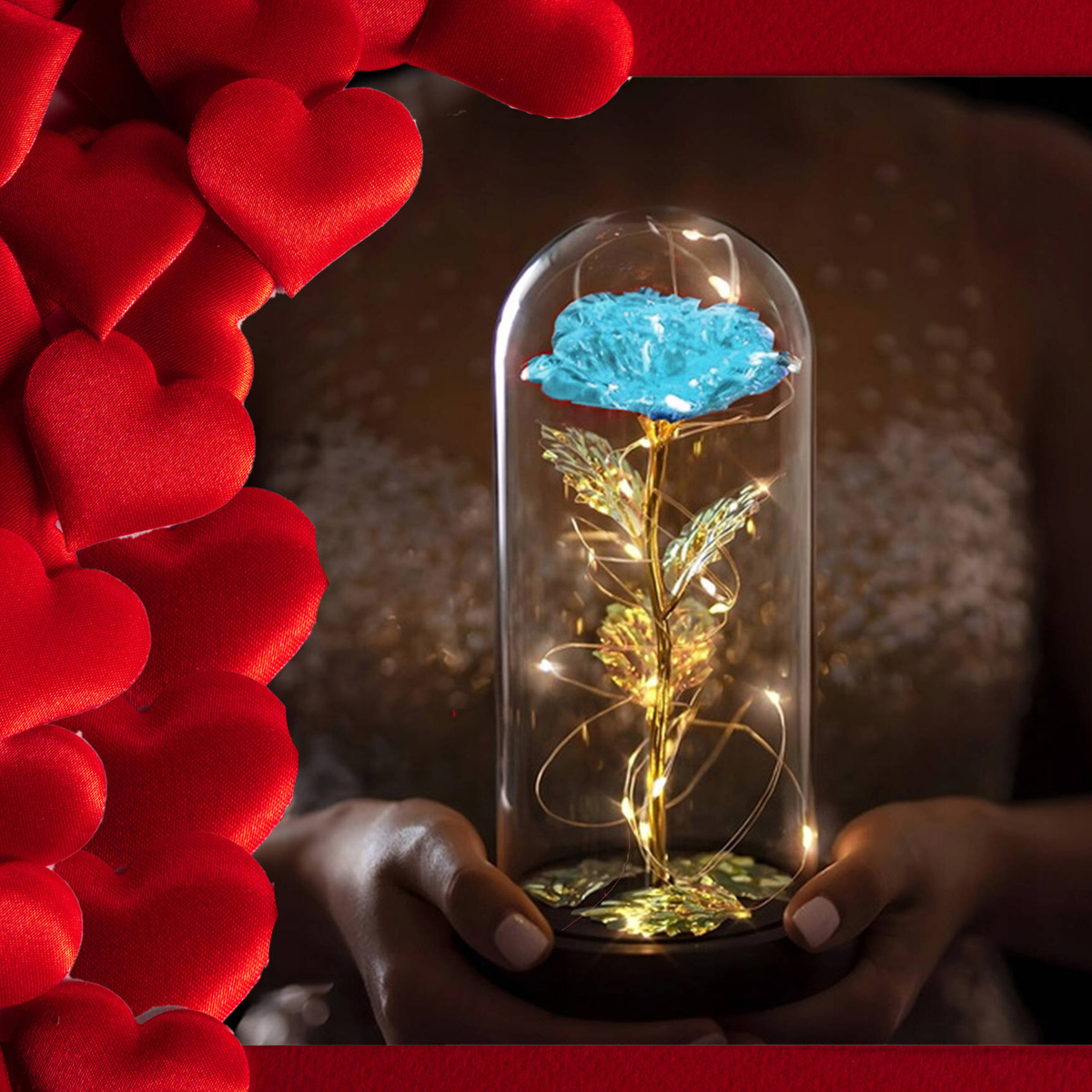 WIECZNA RÓŻA W SZKLE ŚWIECĄCA LED POMYSŁ NA ORYGINALNY PREZENT DLA KOBIET FLOWER BOX