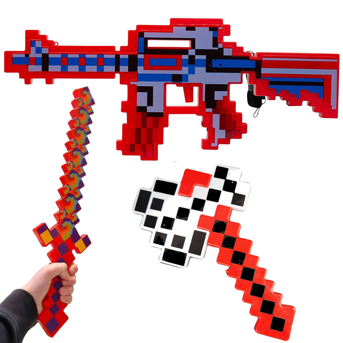 MINECRAFT Zestaw Karabin + Miecz + Siekiera  Pixel 