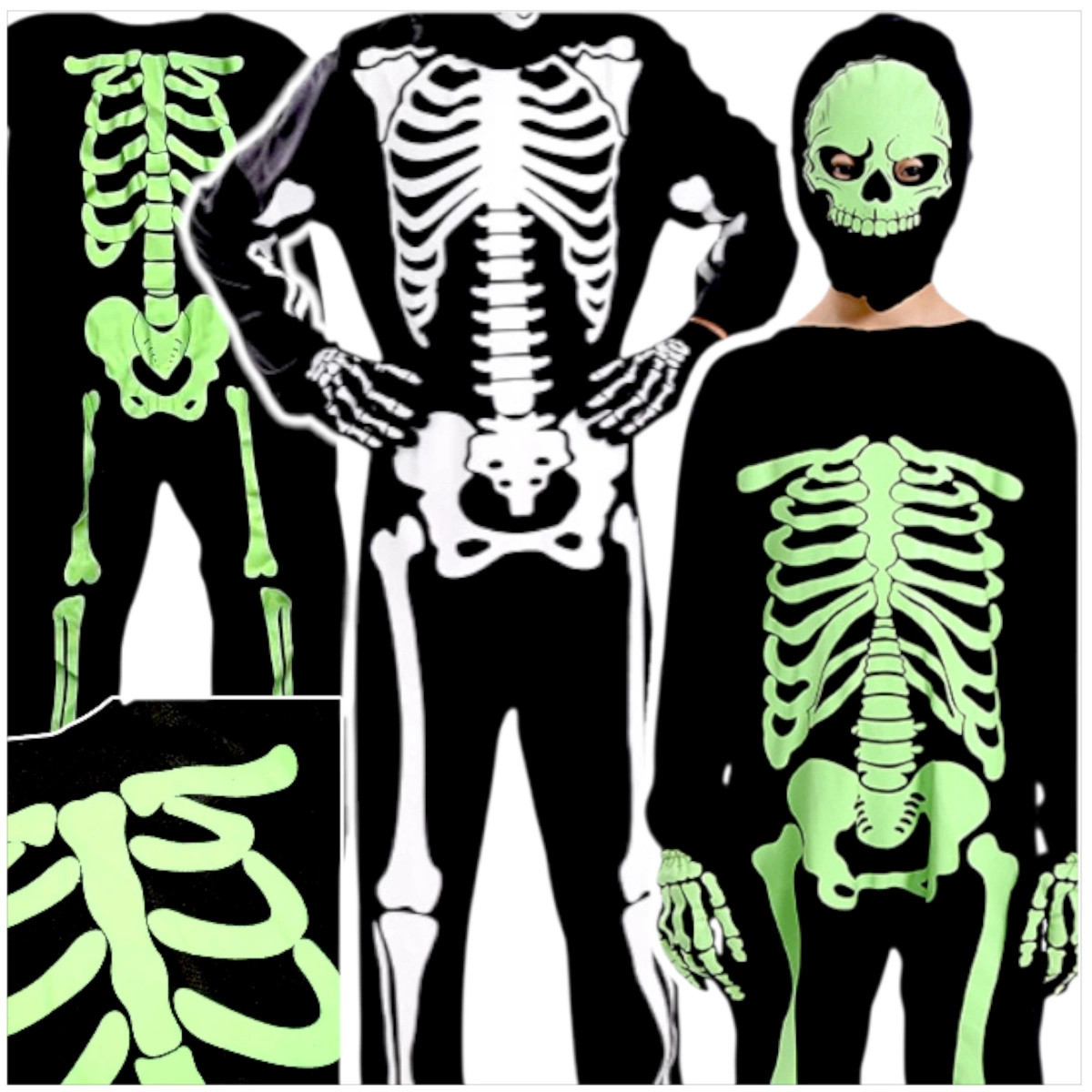 STRÓJ NA HALLOWEEN - KOŚCIOTRUP FLUORESCENCYJNY (ŚWIECI W CIEMNOŚCI) rozmiar M