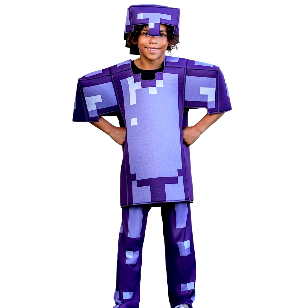 MINECRAFT STRÓJ STEVE ENCHANTOWANA ZBROJA DIAMENTOWA KOSTIUM PIXEL Z GRY