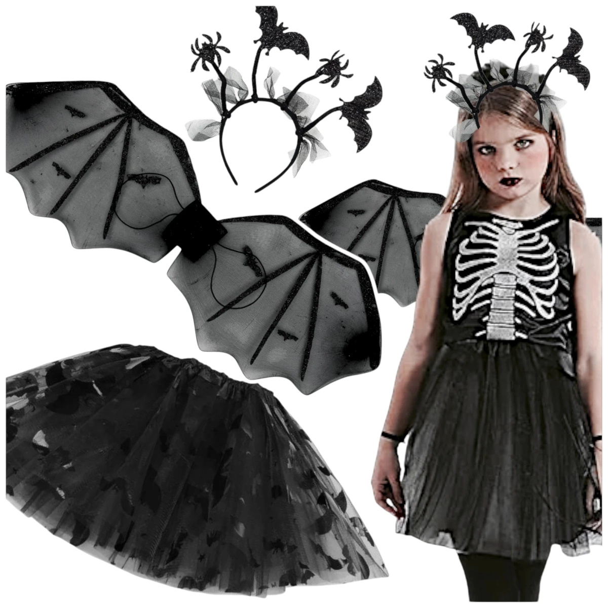 STRÓJ DLA DZIEWCZYNKI NA HALLOWEEN PAJĘCZARKA 3w1 NIETOPERZ