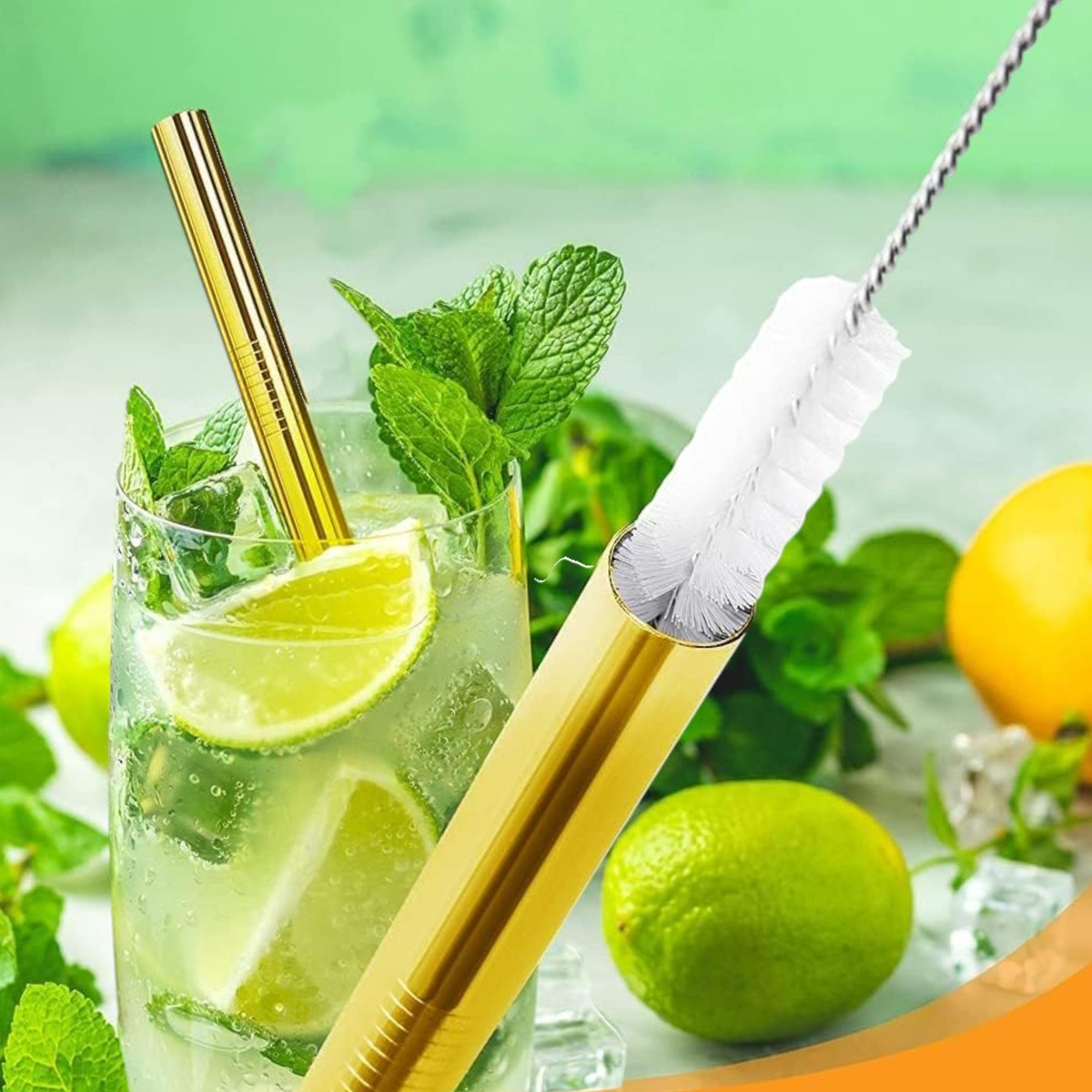 METALOWE SŁOMKI DO PICIA ZESTAW 2w1 SŁOMKA ZE STALI EKO RURKA WIELORAZOWA