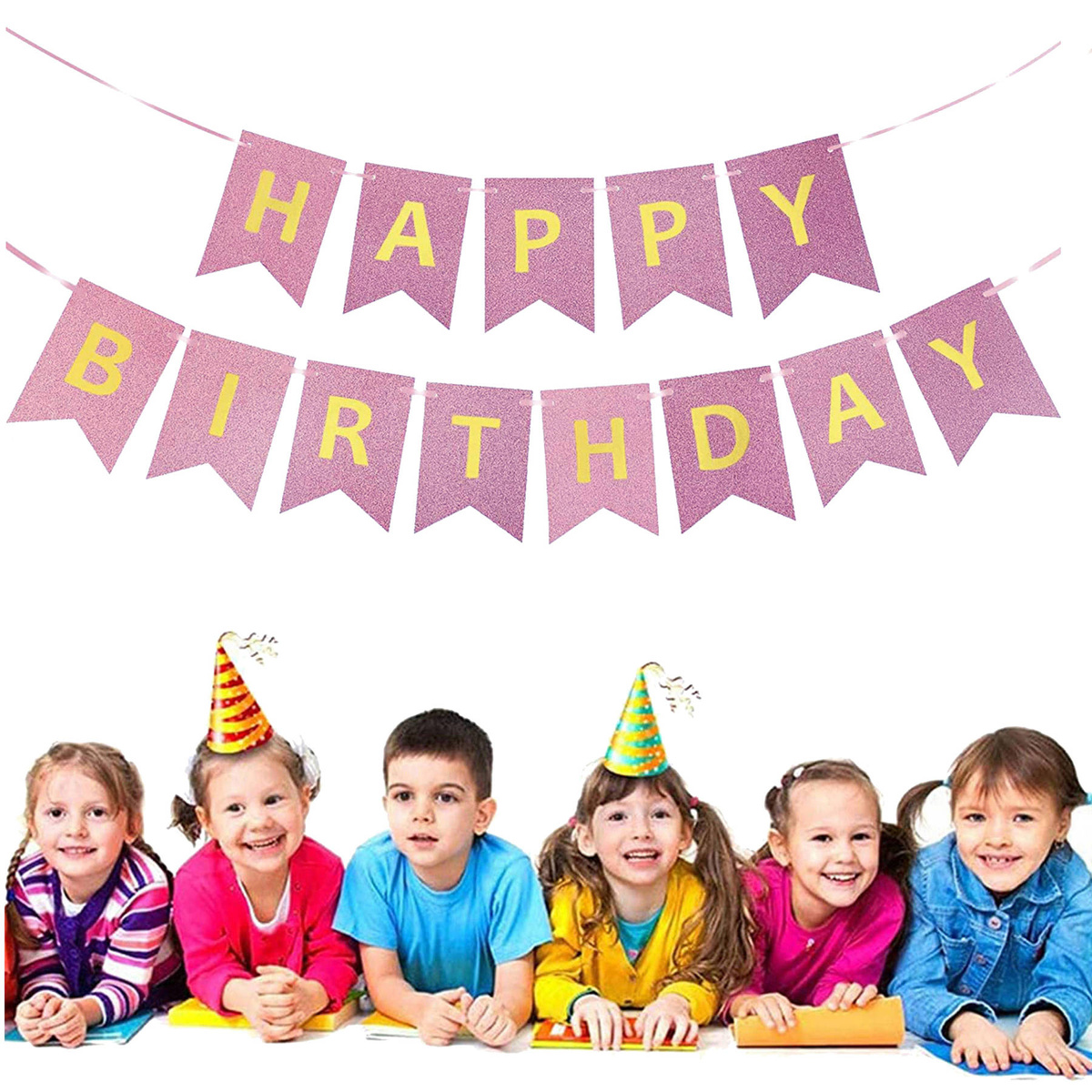 Girlanda Urodzinowa Happy Birtday Fioletowa Błyszcząca 