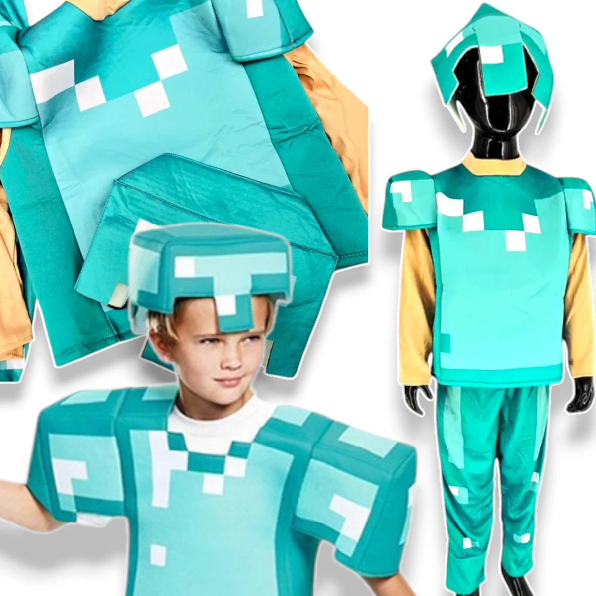 MINECRAFT – STRÓJ DLA DZIECKA DIAMENTOWY STEVE ROZMIAR M (120-130) KOSTIUM NA BAL DLA CHŁOPCA GADŻETY DLA GRACZY