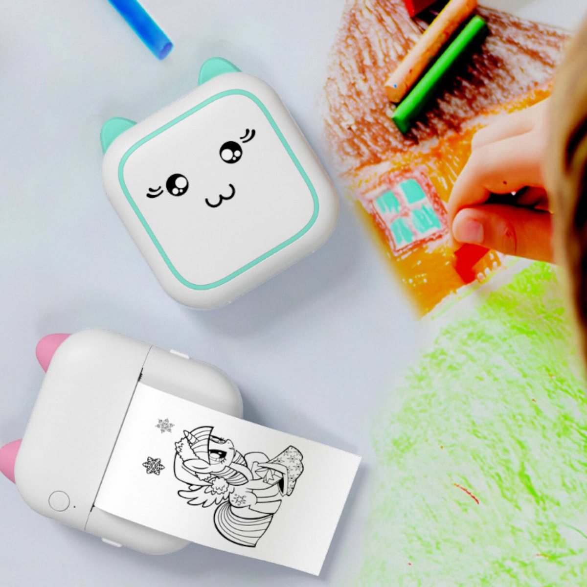 Mini Drukarka termiczna , przenośna - Kotek + 1 rolka papieru