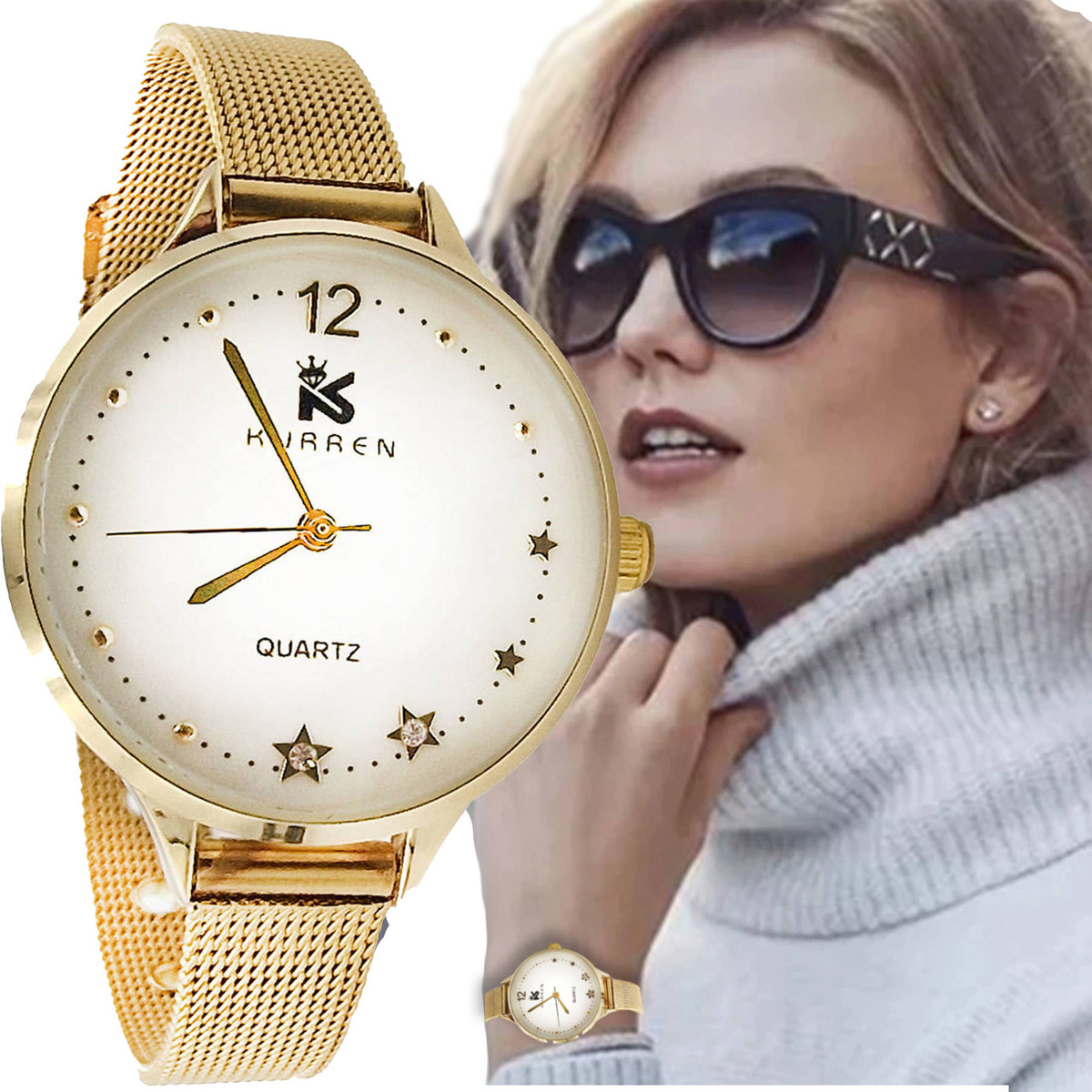 Stylowy Klasyczny Damski Zegarek Bransoleta Mesh