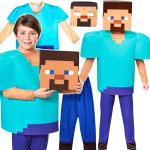 MINECRAFT – STRÓJ DLA DZIECKA STEVE ROZMIAR S (110-120) KOSTIUM NA BAL DLA CHŁOPCA GADŻETY DLA GRACZY