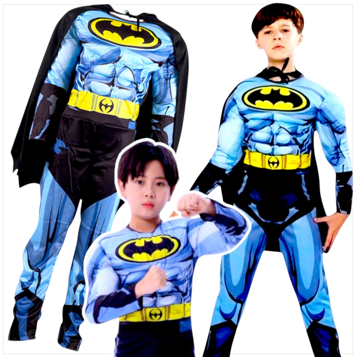 BATMAN - STRÓJ DLA CHŁOPCA GRUBY Z MIĘŚNIAMI DELUXE + MASKA NA TWARZ