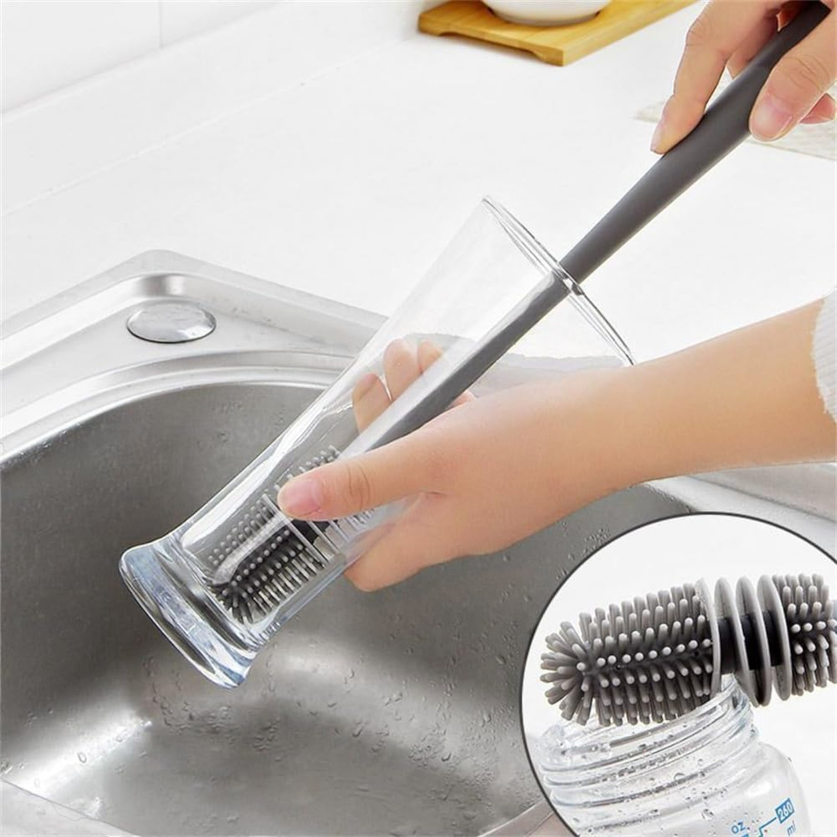 DUŻA SZCZOTKA DO MYCIA NACZYŃ SILIKONOWA DO SZKLANEK BUTELEK SODASTREAM