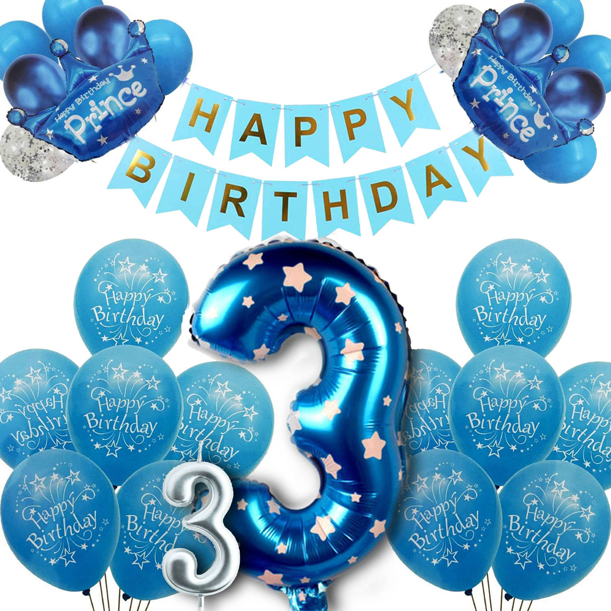 Balony Zestaw Urodzinowy Prince 3 Latka