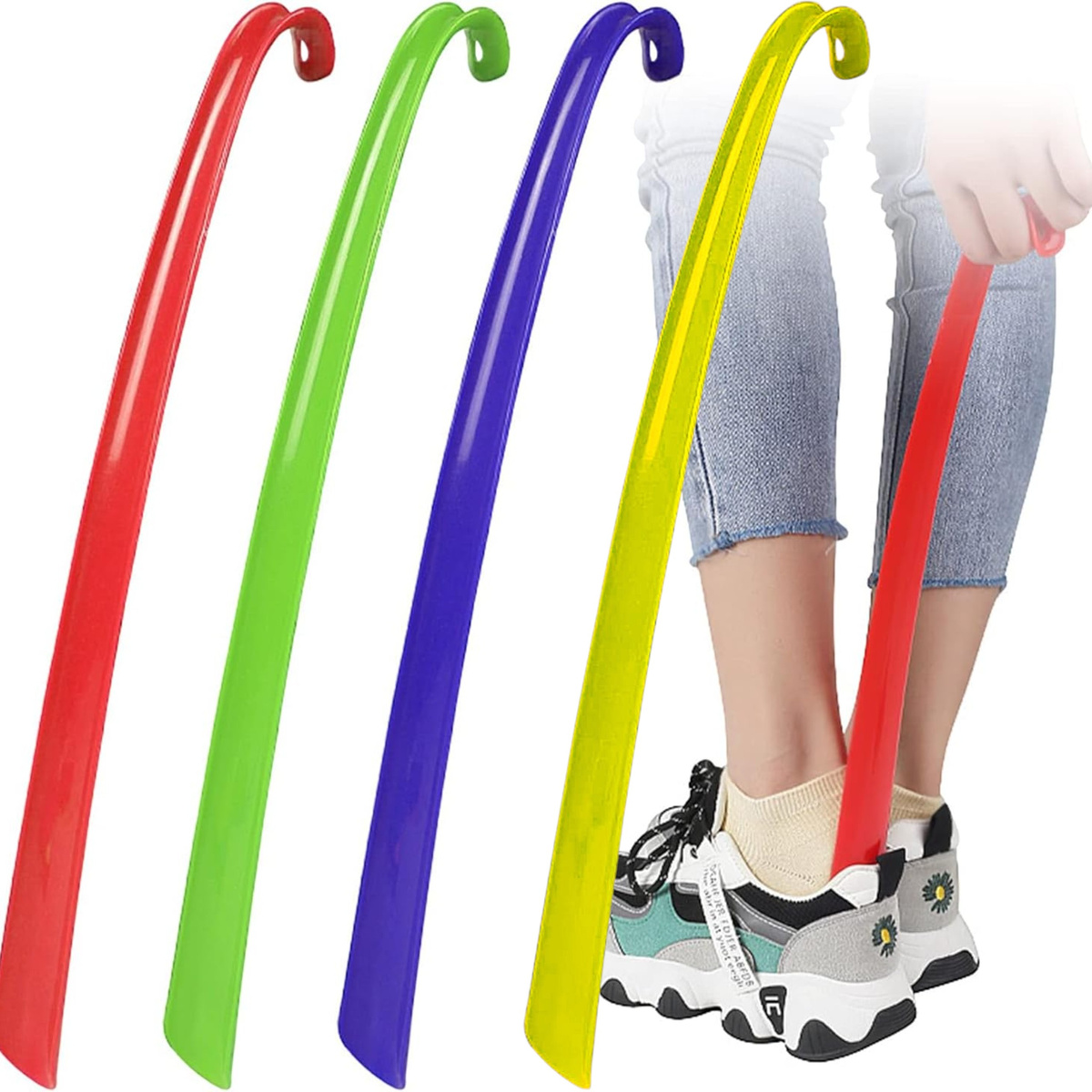 ŁYŻKA DO BUTÓW KIJ DO BUTÓW DŁUGA KOLOROWA PLASTIKOWA 43CM Z HACZYKIEM