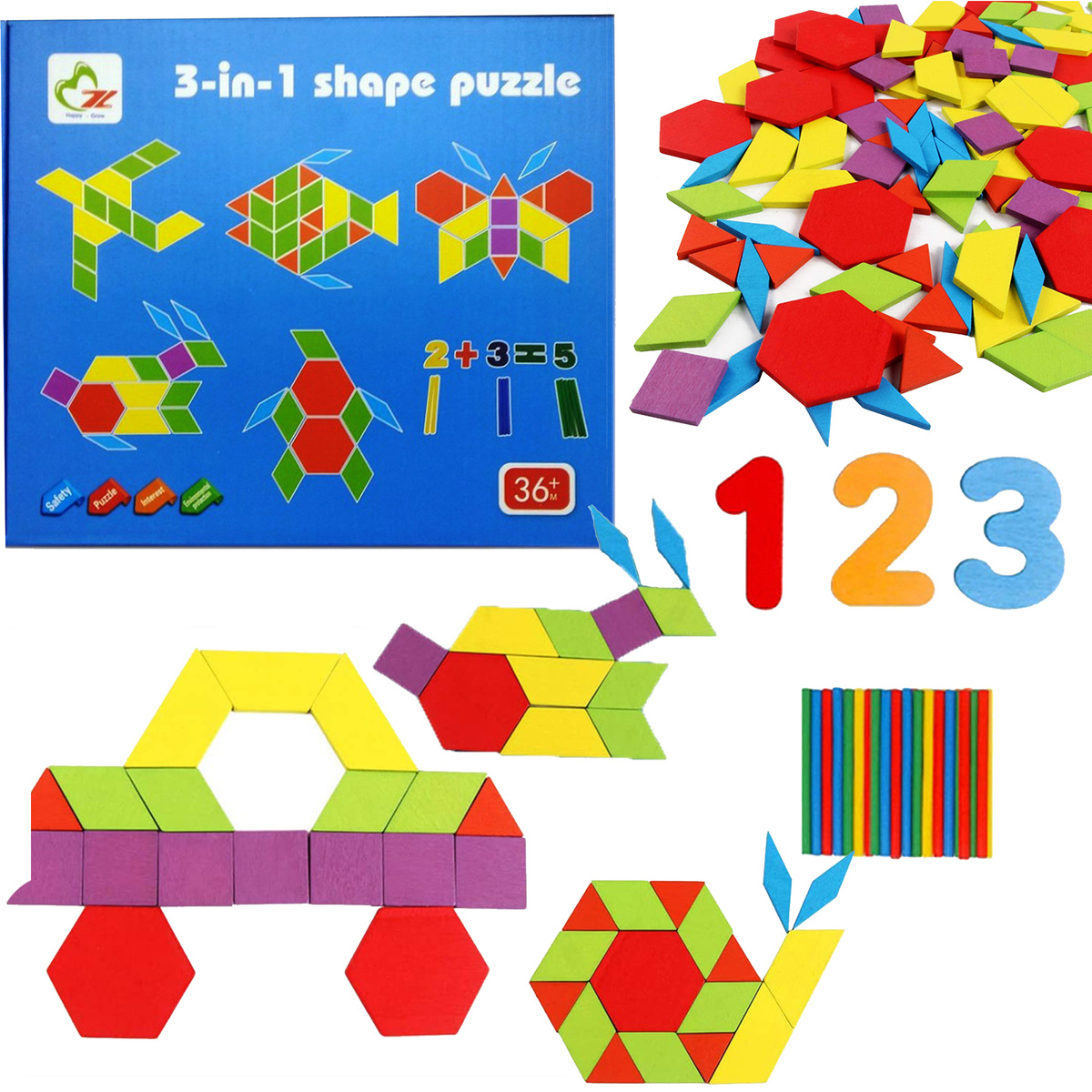 Drewniana Układanka Montessori 3w1 