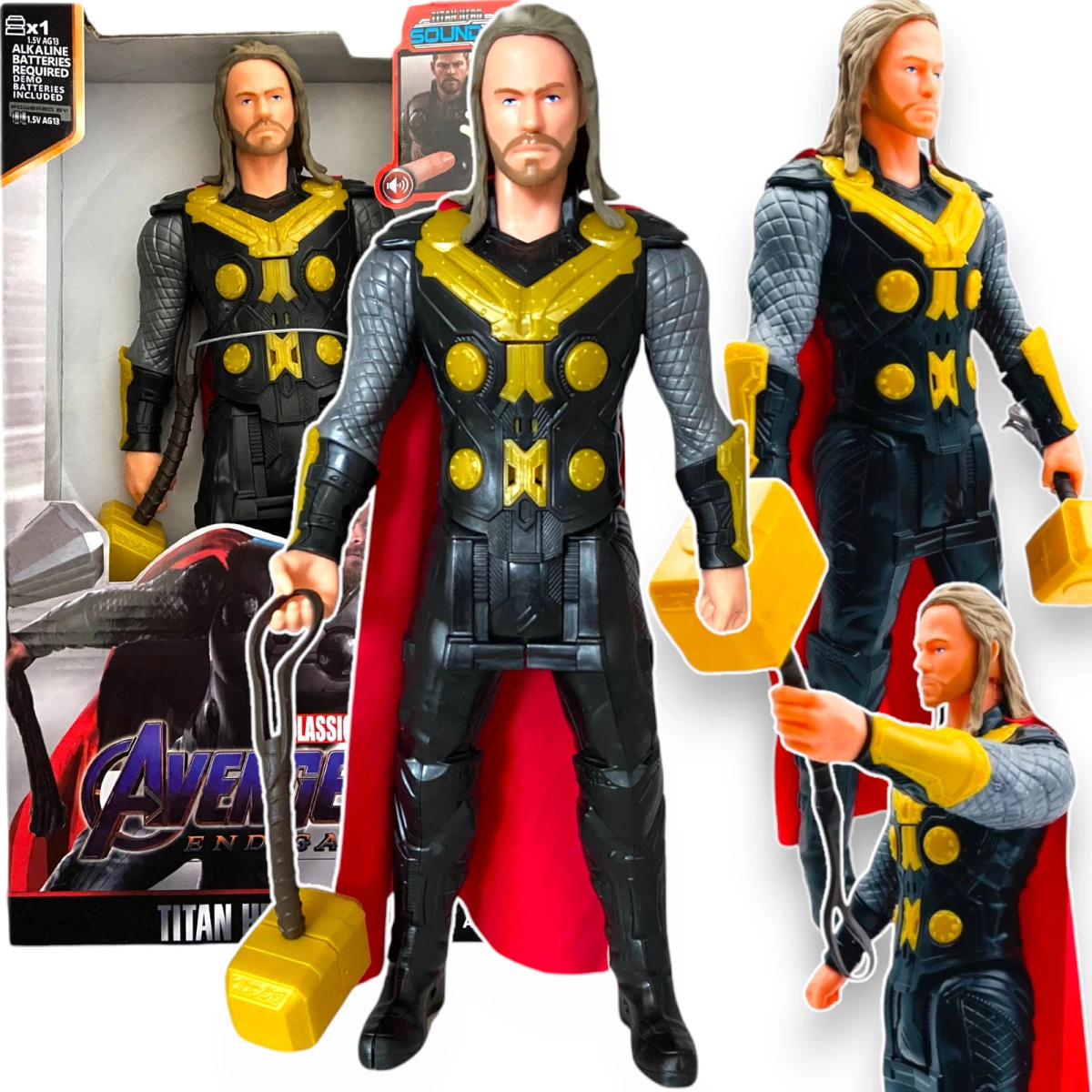 DUŻA FIGURKA THOR 30 CM DŹWIĘK ŚWIATŁO INTERAKTYWNA MARVEL AVENGERS MŁOT