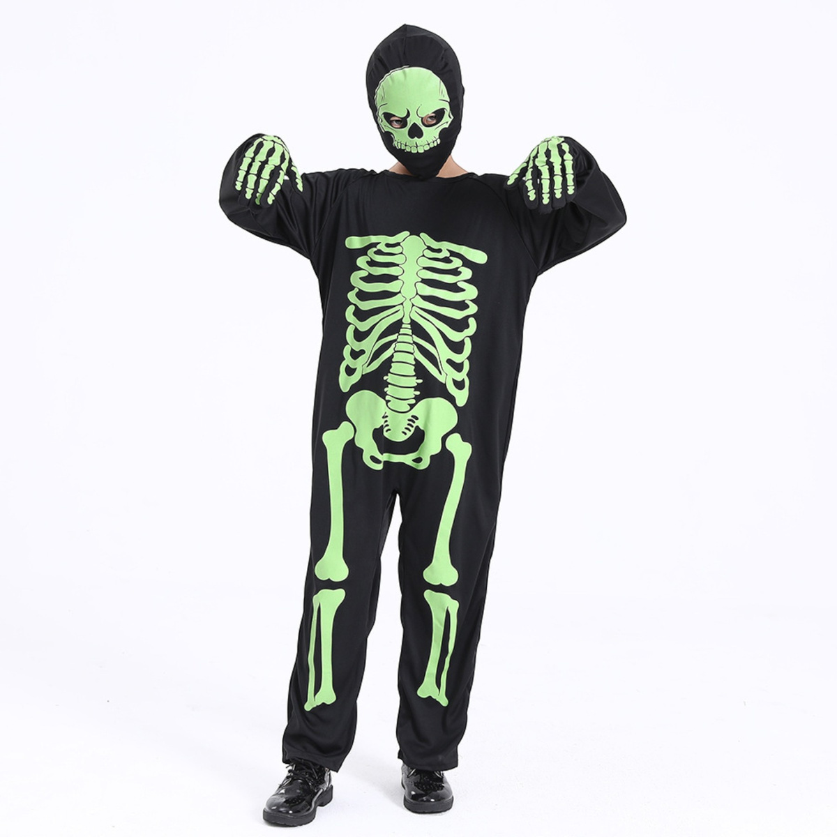 STRÓJ NA HALLOWEEN - KOŚCIOTRUP FLUORESCENCYJNY (ŚWIECI W CIEMNOŚCI) rozmiar L