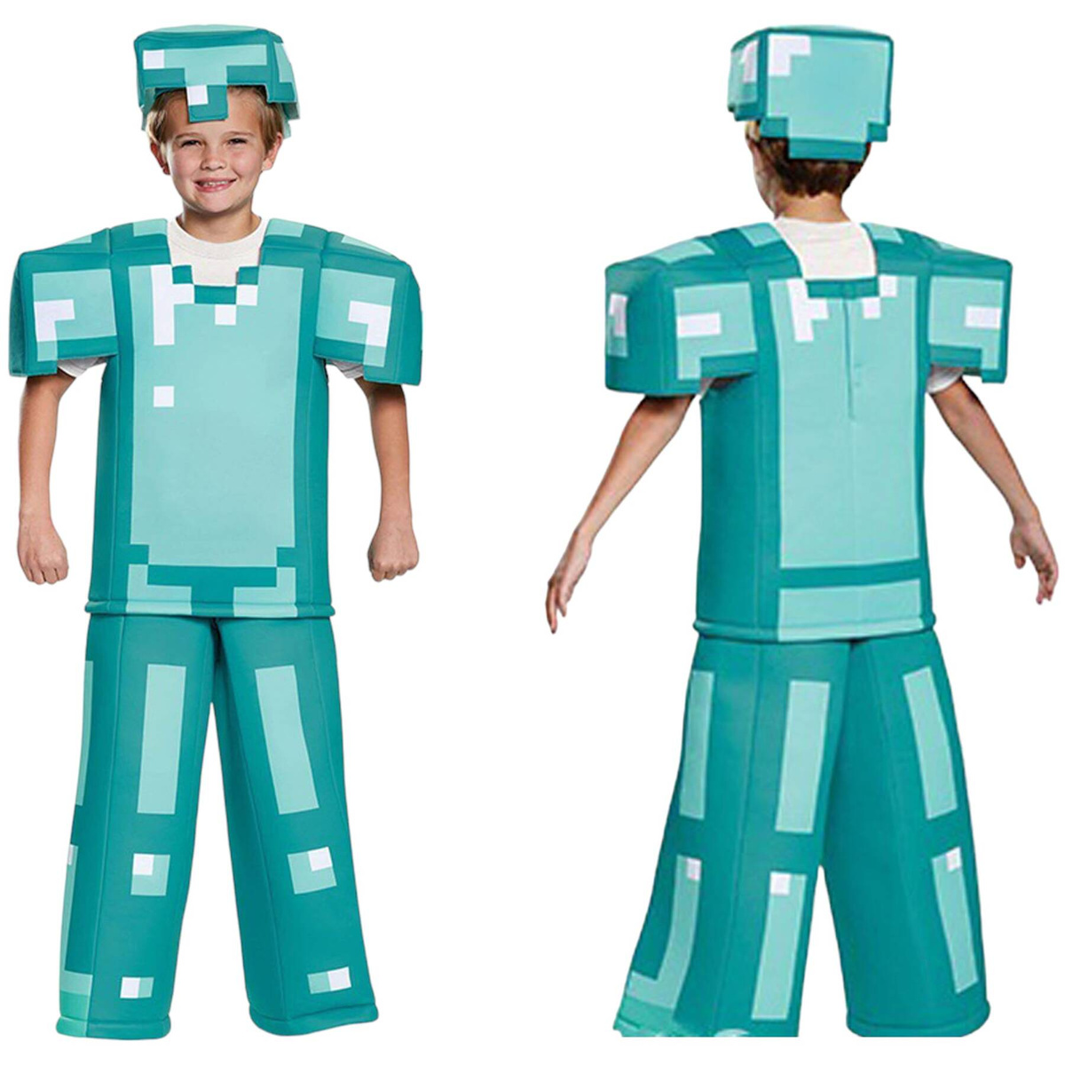 MINECRAFT – STRÓJ DLA DZIECKA DIAMENTOWY STEVE ROZMIAR S (110-120) KOSTIUM NA BAL DLA CHŁOPCA GADŻETY DLA GRACZY