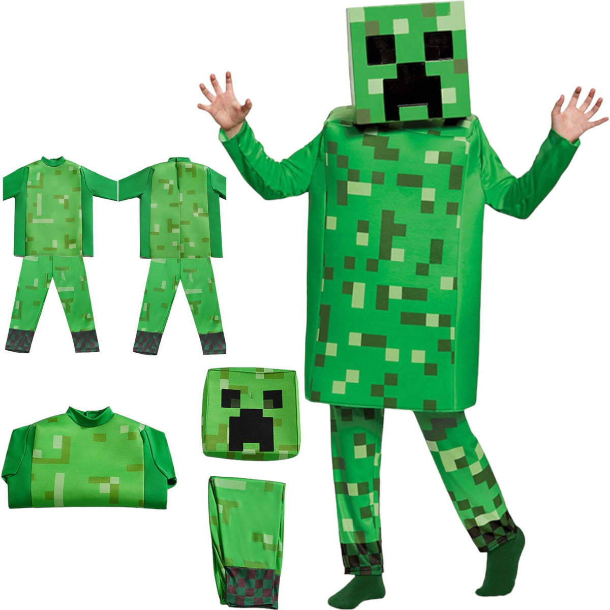 MINECRAFT – STRÓJ DLA DZIECKA CREEPER ROZMIAR S (110-120) KOSTIUM NA BAL DLA CHŁOPCA GADŻETY DLA GRACZY