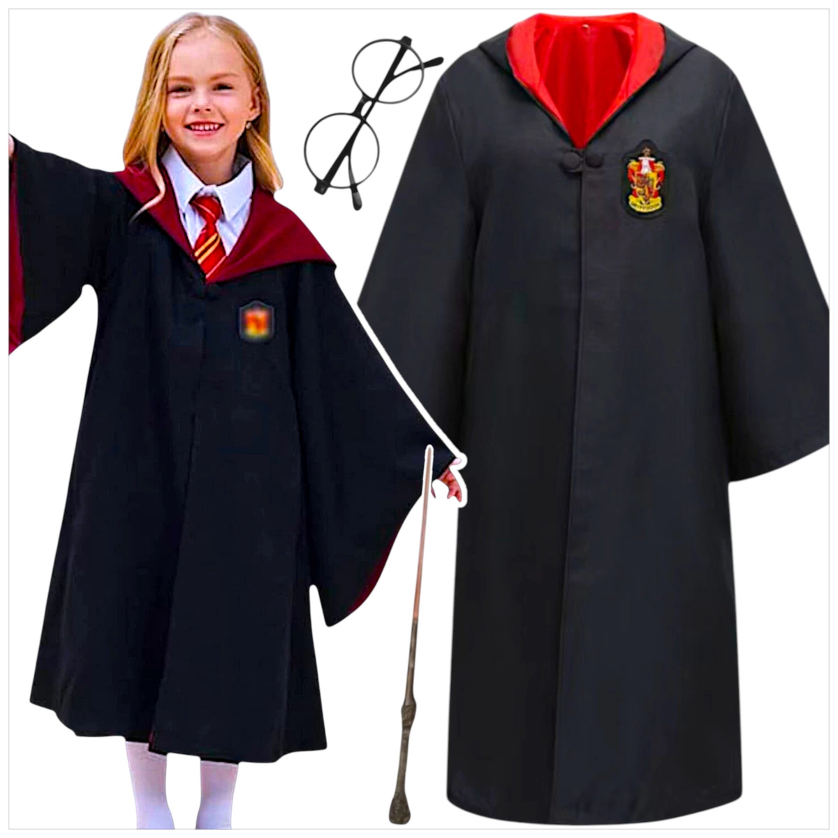 STRÓJ HARRY POTTER + OKULARY + RÓŻDŻKA ZESTAW HARREGO POTTERA