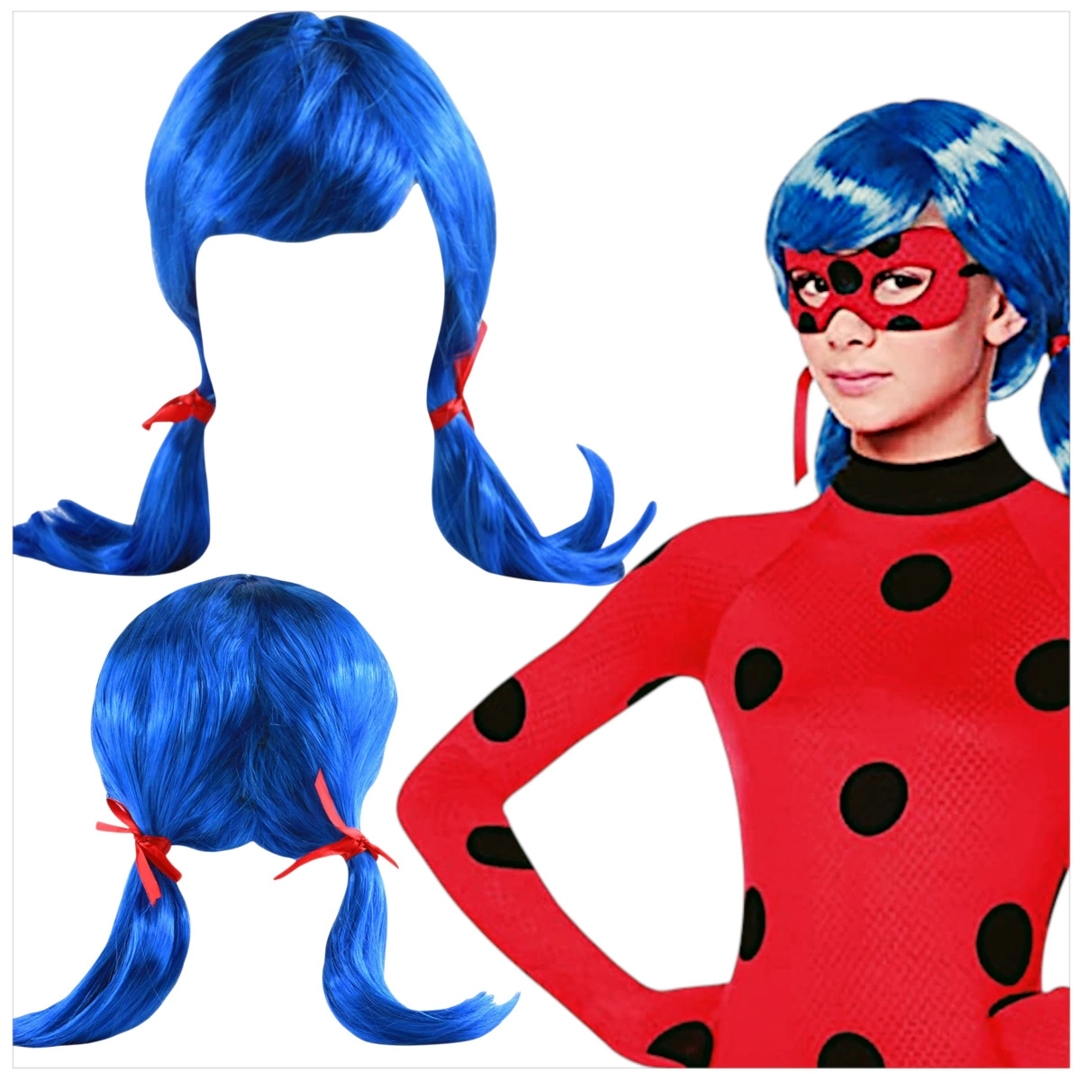 STRÓJ BIEDRONKA PRZEBRANIE KOSTIUM PERUKA MASKA TOREBKA rozmiar L 122-128cm