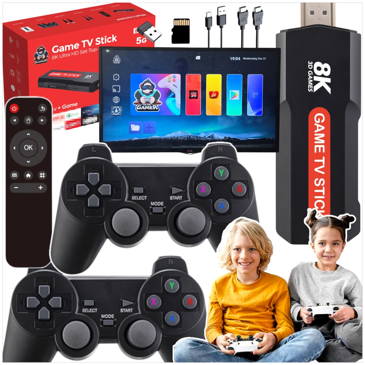 KONSOLA RETRO STICK GIERKA TELEWIZYJNA HDMI 8K ANDROID TV 40000 36500 GIER