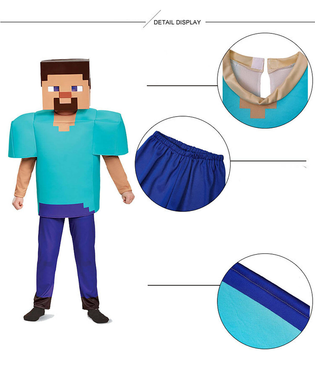 MINECRAFT – STRÓJ DLA DZIECKA STEVE ROZMIAR M (120-130) KOSTIUM NA BAL DLA CHŁOPCA GADŻETY DLA GRACZY