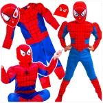 SPIDERMAN - STRÓJ DLA CHŁOPCA GRUBY Z MIEŚNIAMI DELUXE + MASKA ŚWIECĄCA
