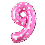 Balon Foliowy Cyfra 9 Różowy w serca 40cm