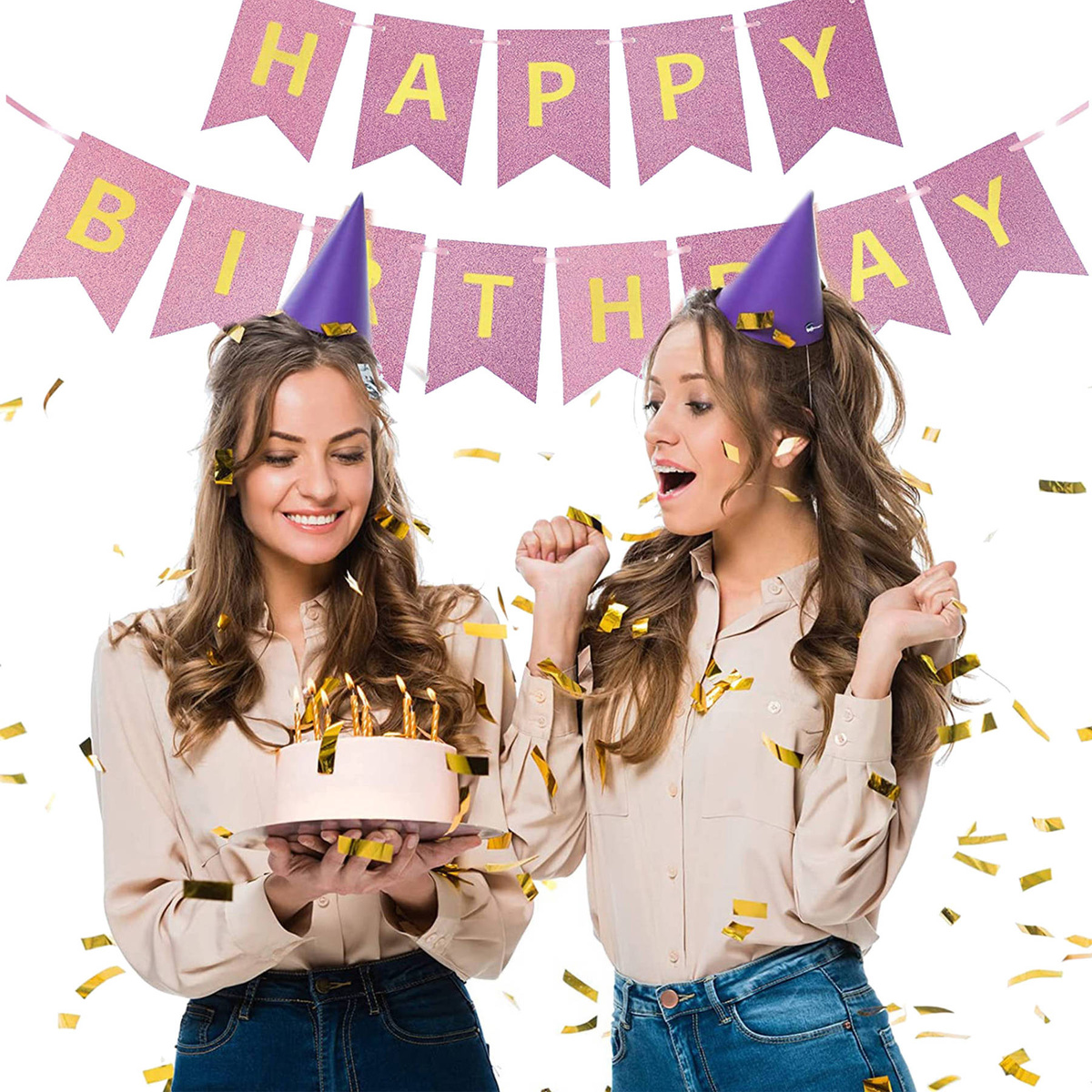 Girlanda Urodzinowa Happy Birtday Fioletowa Błyszcząca 