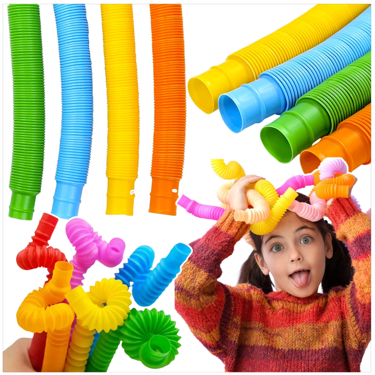 DUŻA RURKA ANTYSTRESOWA SENSORYCZNA GNIOTEK RURA POP TUBE XXL MEGA ROZCIĄGLIWA - ZESTAW 4 SZTUKI