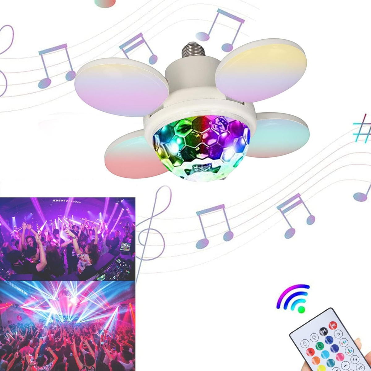 LAMPA LED SUFITOWA OBROTOWA INTELIGENTNA ŻARÓWKA GŁOŚNIK BLUETOOTH PILOT