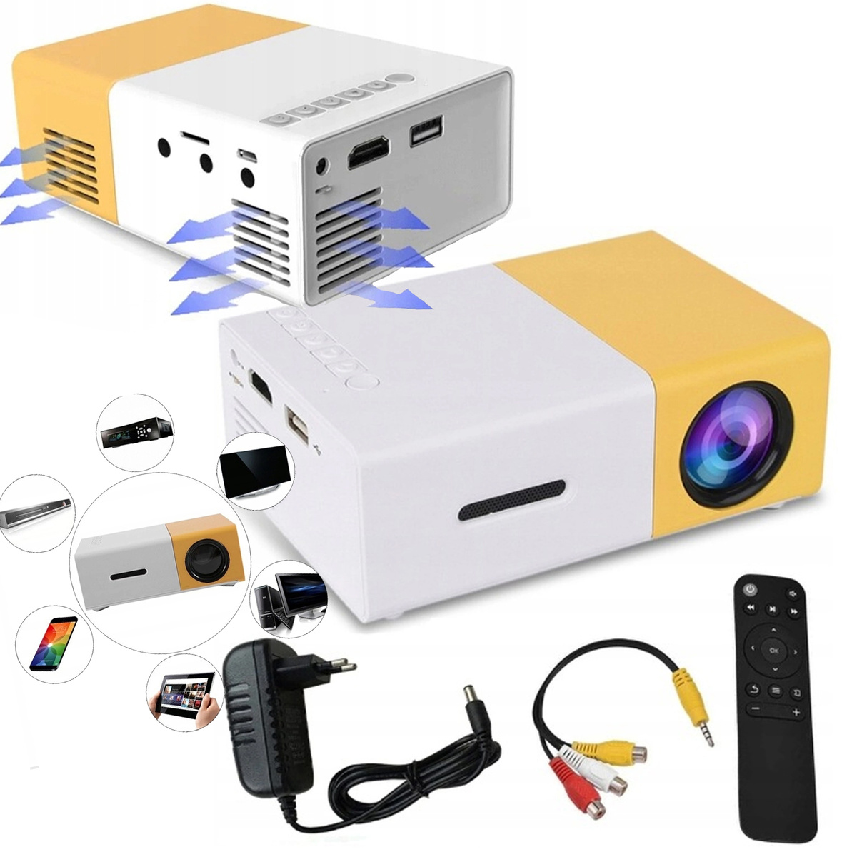 PRZENOŚNY MINI RZUTNIK PROJEKTOR LED FULL HD PRO KINO W DOMU FILMY BAJKI YH300 PRO