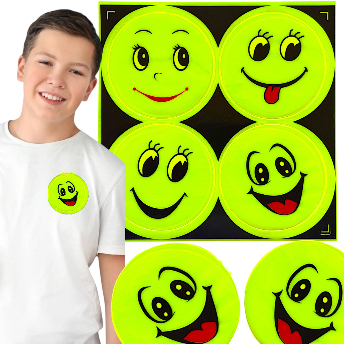 ODBLASKOWA NAKLEJKA DO PLECAKA BUŹKA - ZESTAW 10 SZTUK