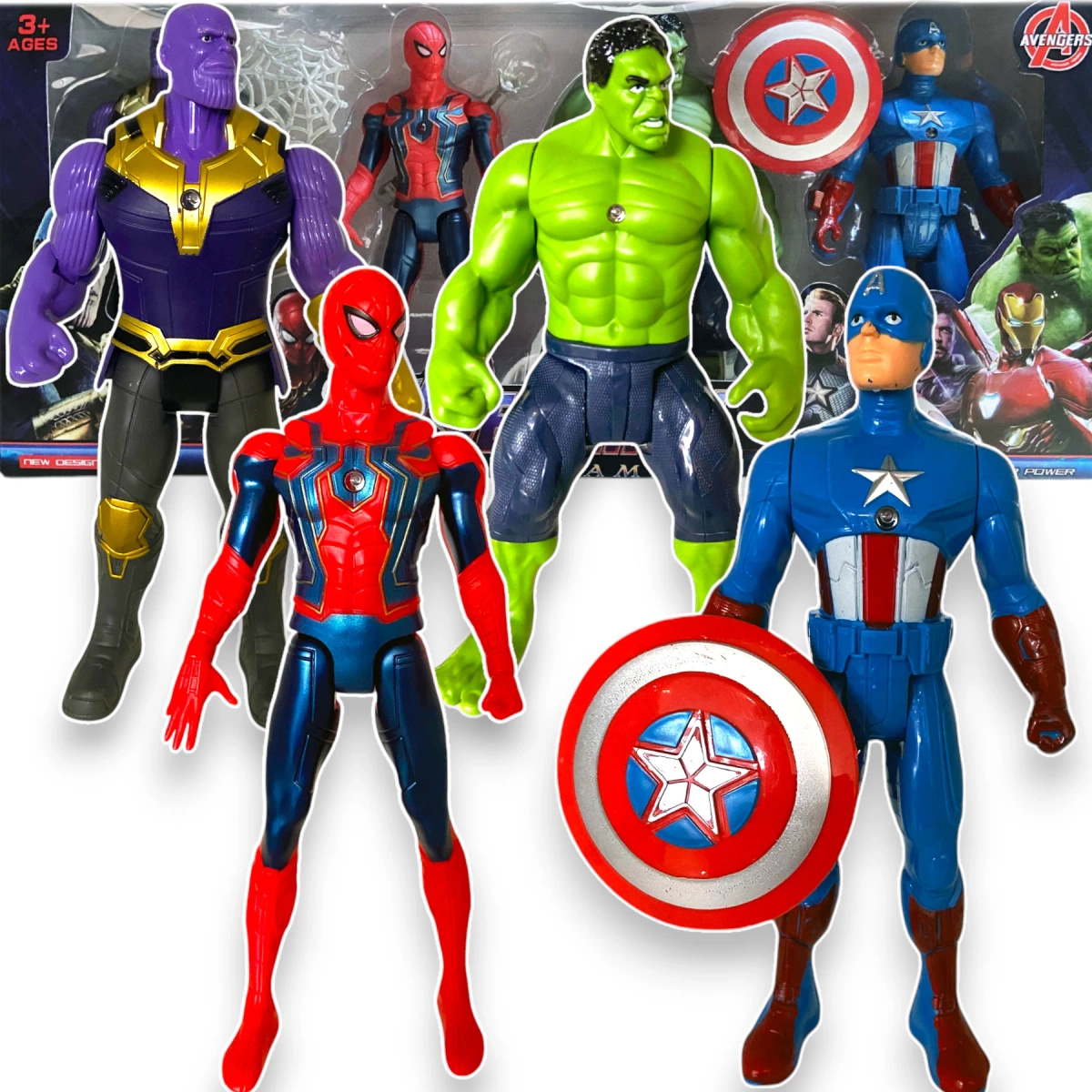 AVENGERS ZESTAW 4 FIGURKI FIGURKA HULK SPIDERMAN AMERYKA THANOS ZESTAW 4w1