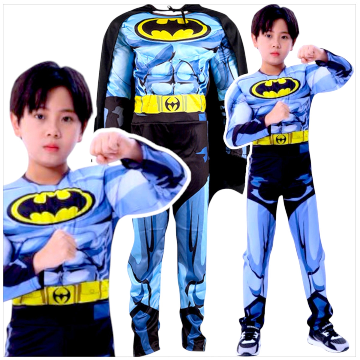 BATMAN - STRÓJ DLA CHŁOPCA GRUBY Z MIĘŚNIAMI DELUXE + MASKA NA TWARZ