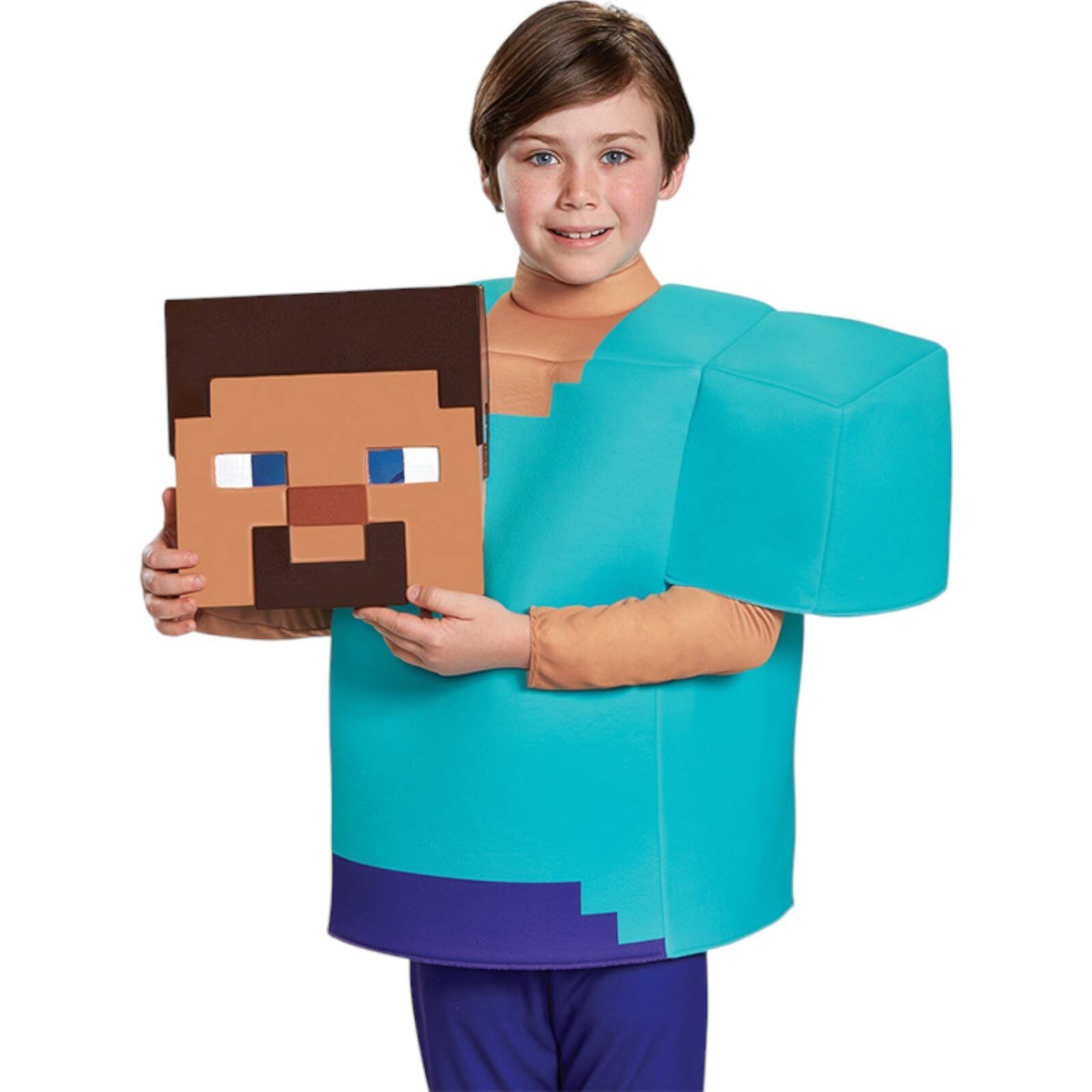 MINECRAFT – STRÓJ DLA DZIECKA STEVE ROZMIAR M (120-130) KOSTIUM NA BAL DLA CHŁOPCA GADŻETY DLA GRACZY