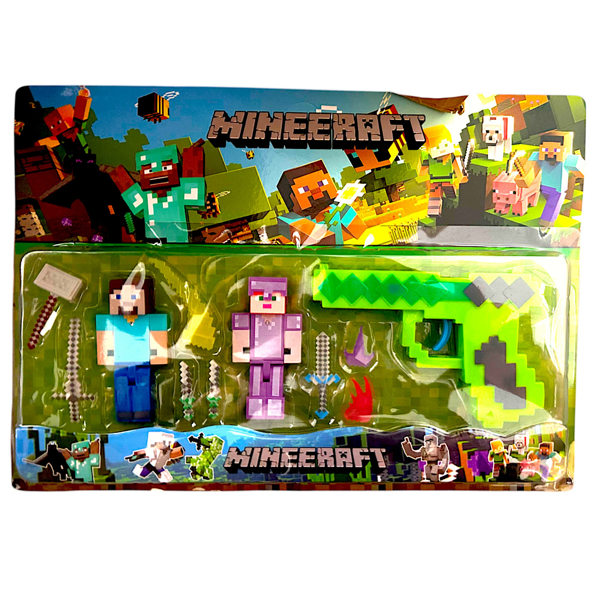 FIGURKA MINECRAFT FIGURKI STEVE ALEX ZBROJA ZESTAW 11w1 PISTOLET MIECZ XXL