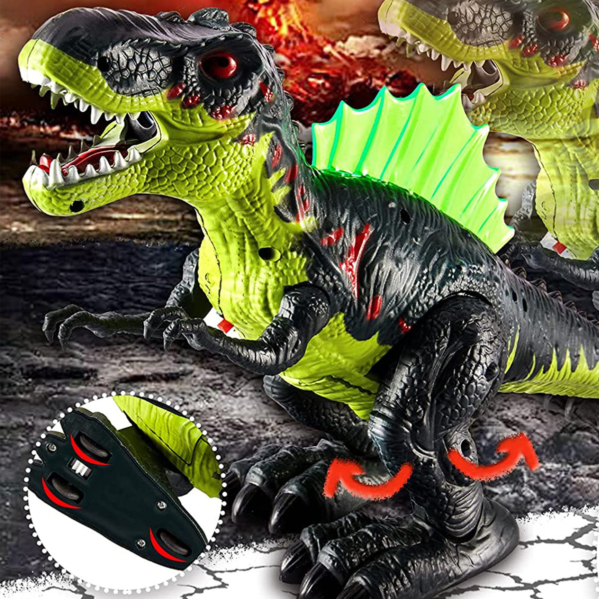 DINOZAUR - FIGURKA TYRANOZAUR ZIELONY DINOZAUR ZABAWKA INTERAKTYWNA 