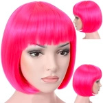 Różowa Neonowa Peruka Bob z Grzywką Retro Lata 60