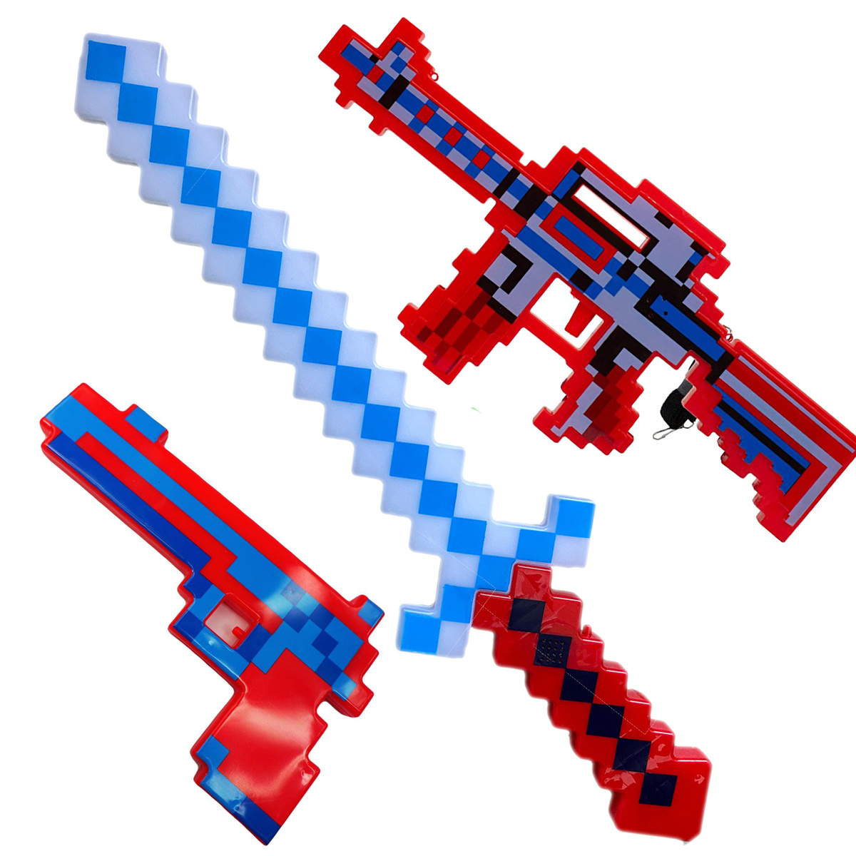Zestaw Miecz + Pistolet + Karabin + Pistolet Pixel z dźwiękiem i światłem