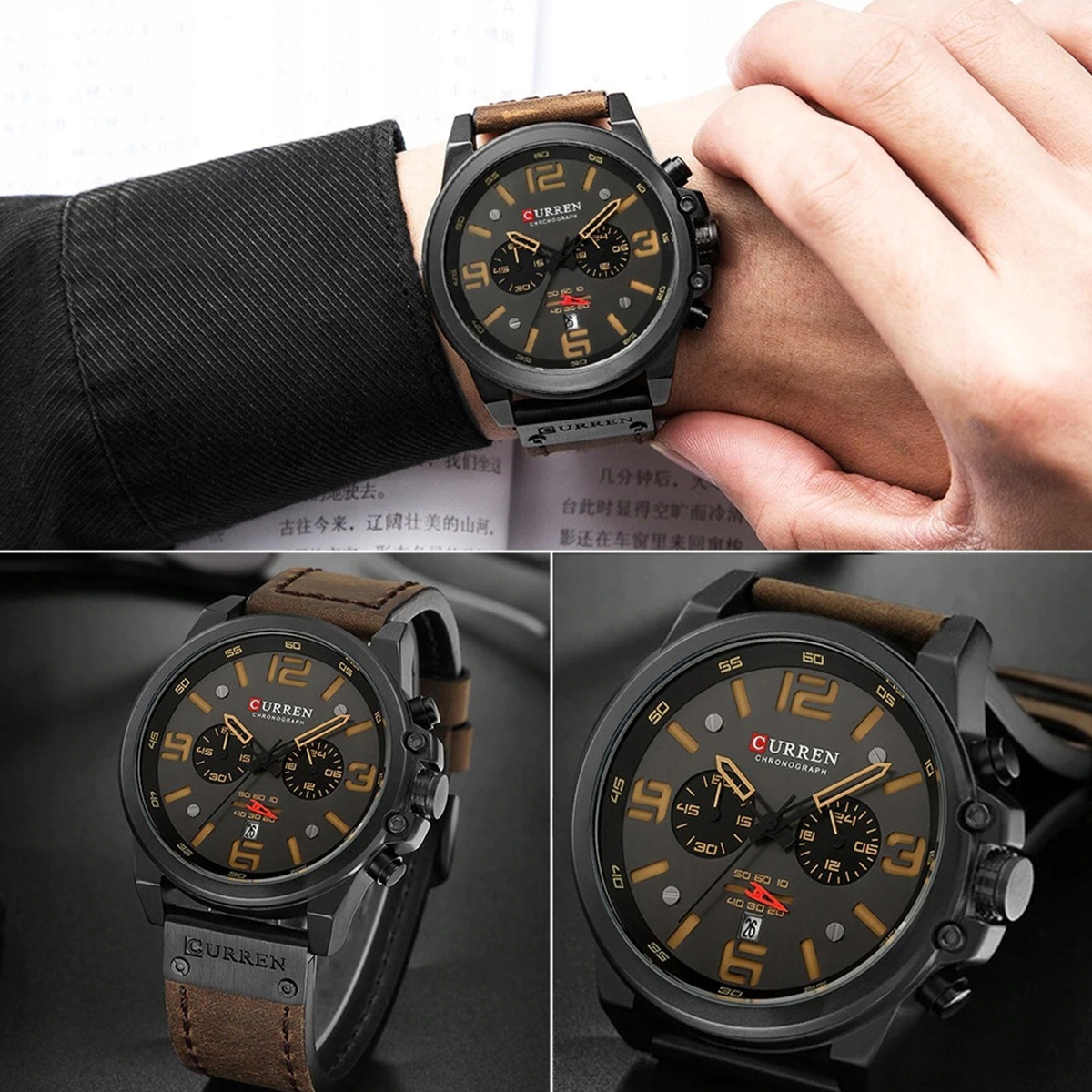 ZEGAREK MĘSKI CURREN KLASYCZNY ELEGANCKI CHRONOGRAF DATOWNIK NA PREZENT