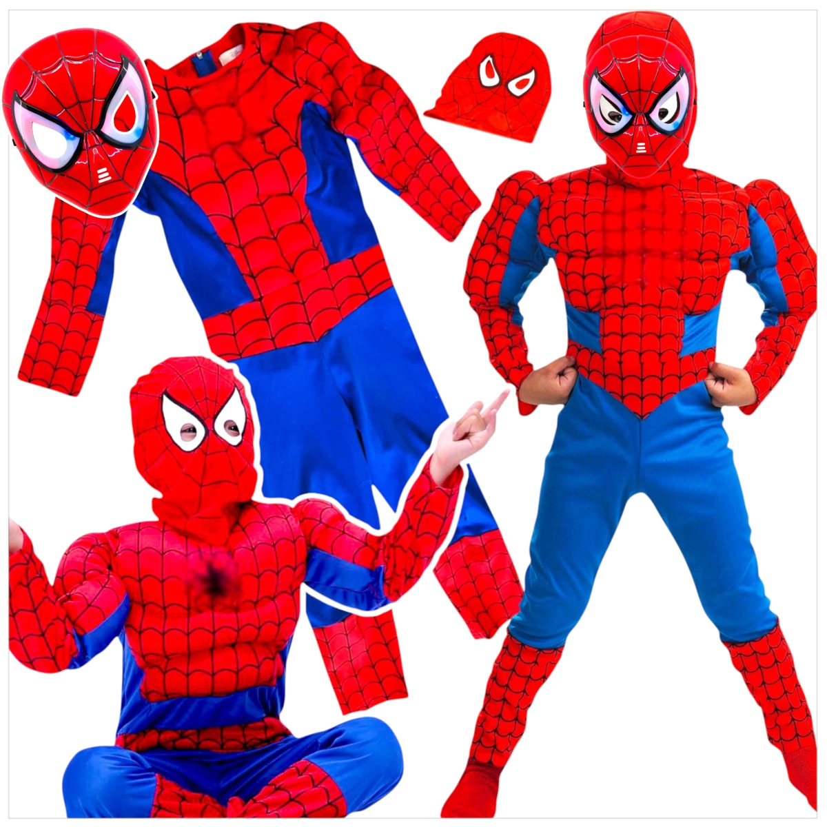 SPIDERMAN - STRÓJ DLA CHŁOPCA GRUBY Z MIEŚNIAMI DELUXE + MASKA ŚWIECĄCA