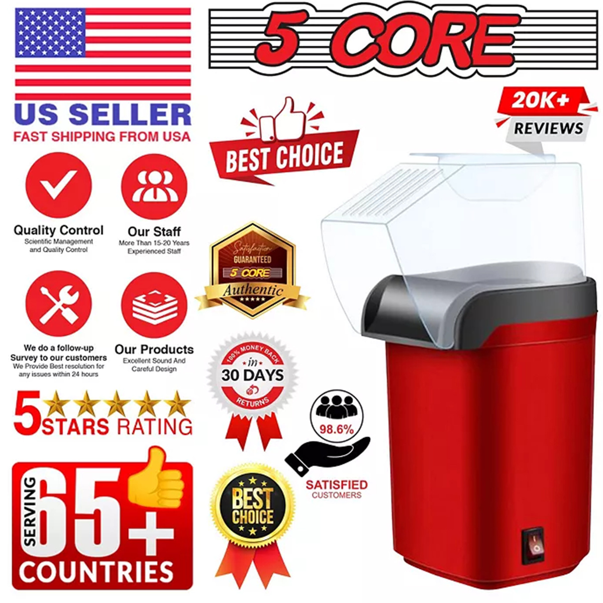 BEZTŁUSZCZOWA DOMOWA MASZYNA DO POPCORNU 1200W 230V IDEALNA NA PREZENT