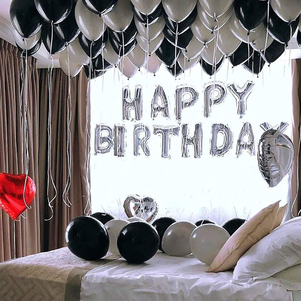 Zestaw balonów na urodziny HAPPY BIRTHDAY srebrny