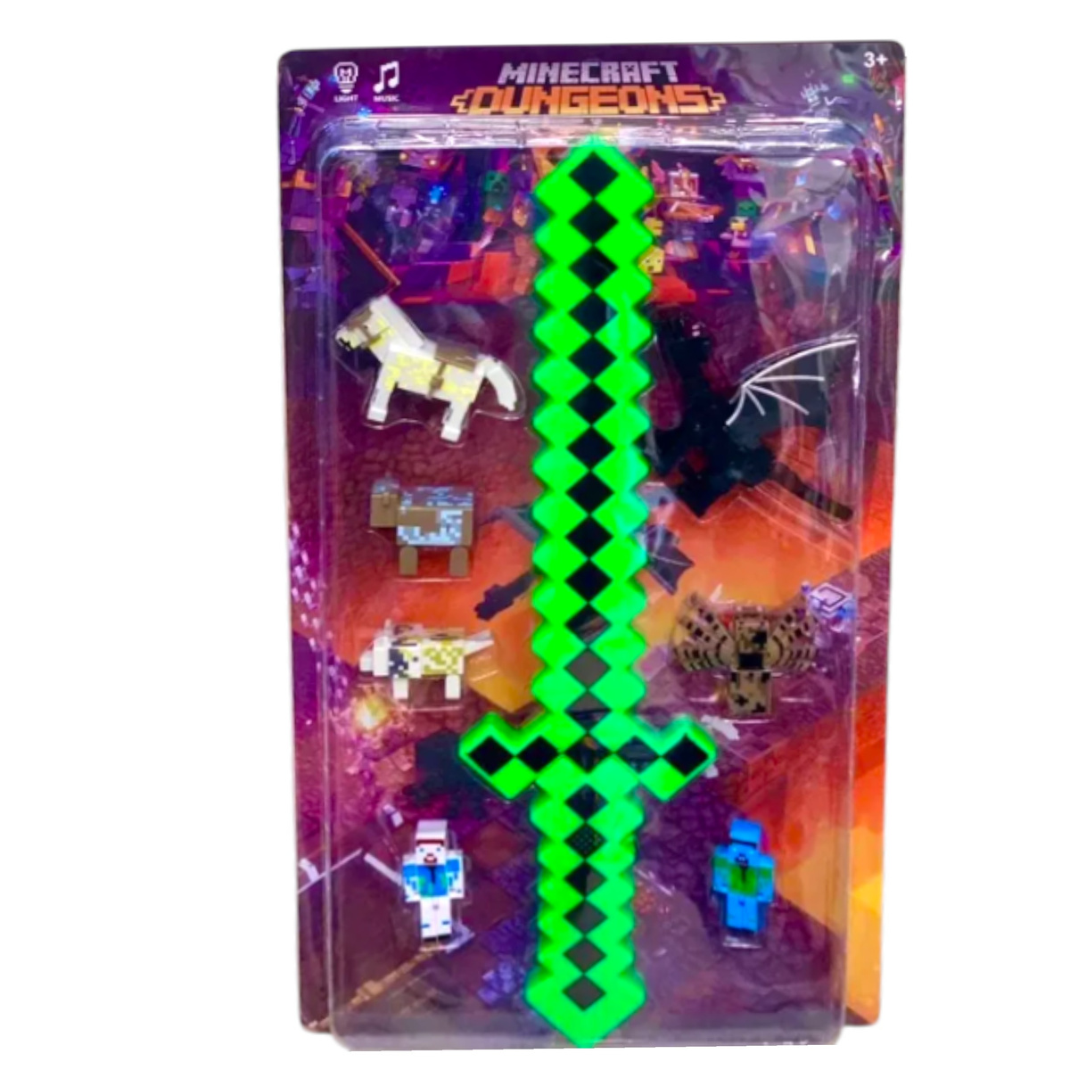 MINECRAFT - ZWSTAW 7 FIGUREK Z GRY DUŻY ZESTAW 8W1 MIECZ PIXEL ŚWIECĄCY
