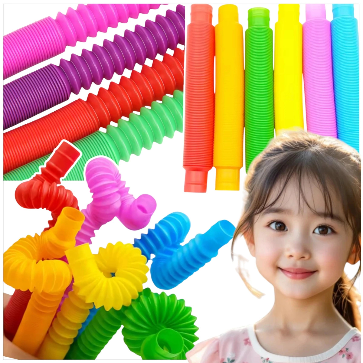 DUŻA RURKA ANTYSTRESOWA SENSORYCZNA GNIOTEK RURA POP TUBE XXL MEGA ROZCIĄGLIWA - ZESTAW 24 SZTUKI