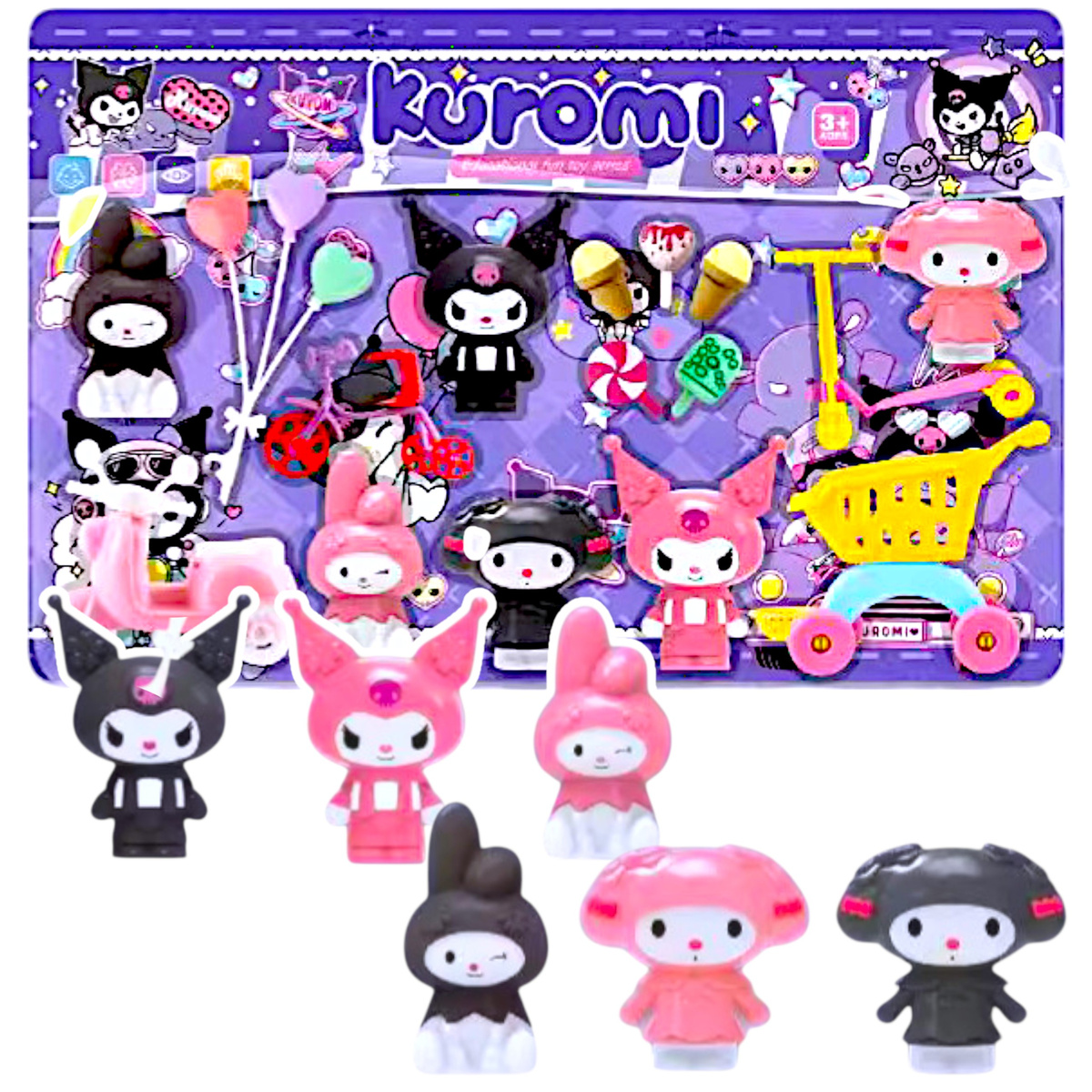 FIGURKI KUROMI DUŻY ZESTAW 6 FIGUREK WÓZEK HULAJNOGA ROWEREK MEGA PACK XXL